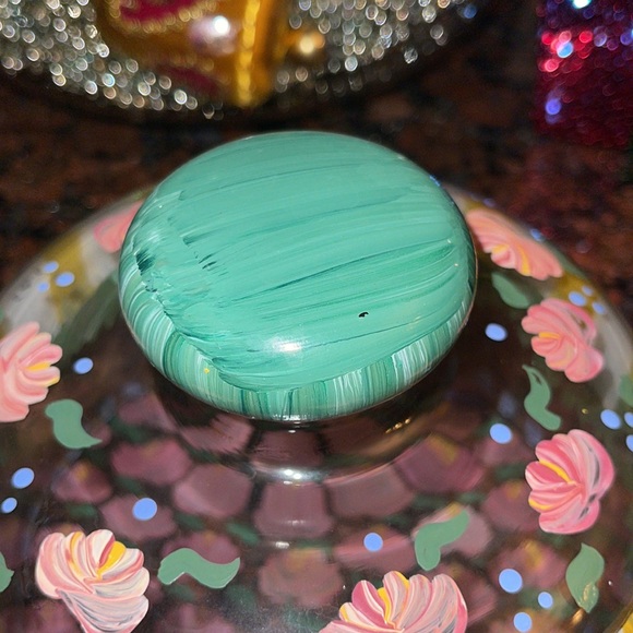 Covered CAKE DISH HAND PAINTED really fun whimsical use for pastries tea party - Picture 15 of 17